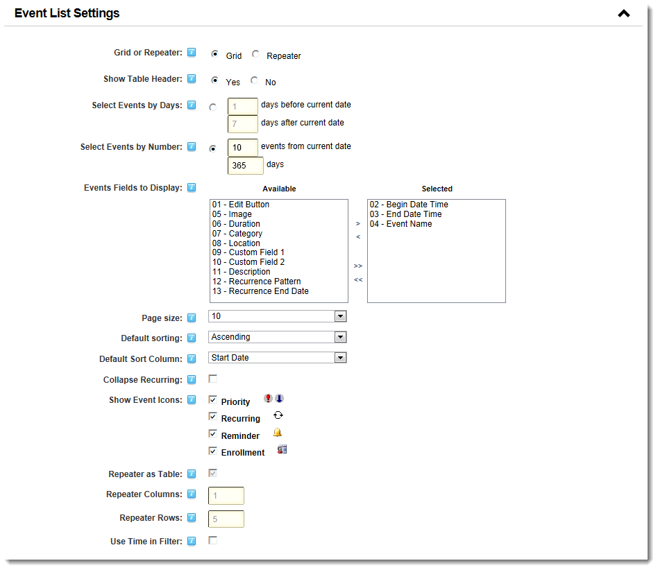 List view settings